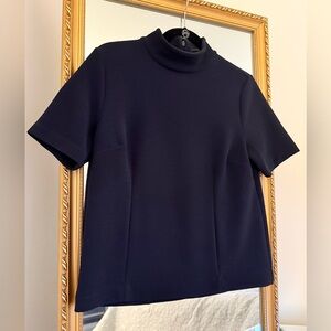 Ann Taylor Navy Textured Mock-Neck Short Sleeve Top